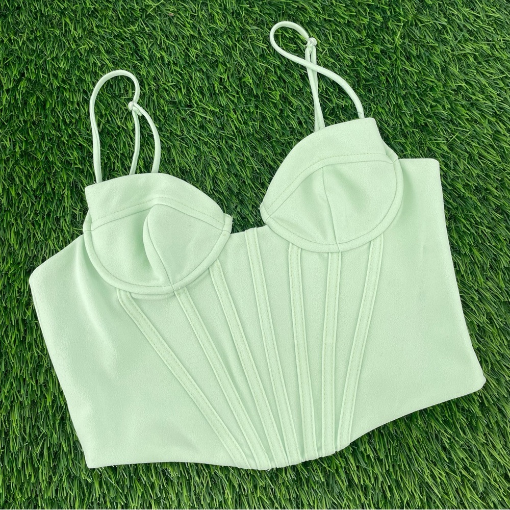 ZARA Poplin Mint Green Corset Cropped Tank Top - Picture 3 of 7